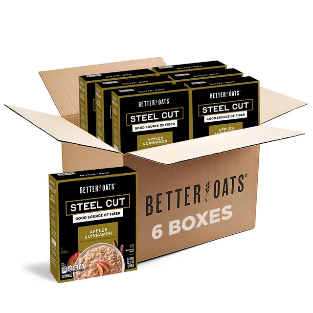 Better Oats Steel Cut Apples & Cinnamon, six-box pack