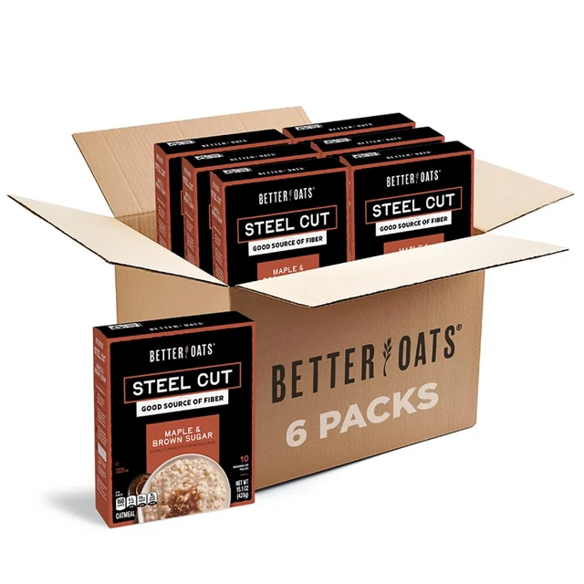 Better Oats Steel Cut Maple & Brown Sugar, six-box pack